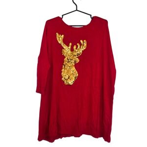 ACTING PRO Red Sequin Reindeer Long Sleeve Top XL Festive Holiday